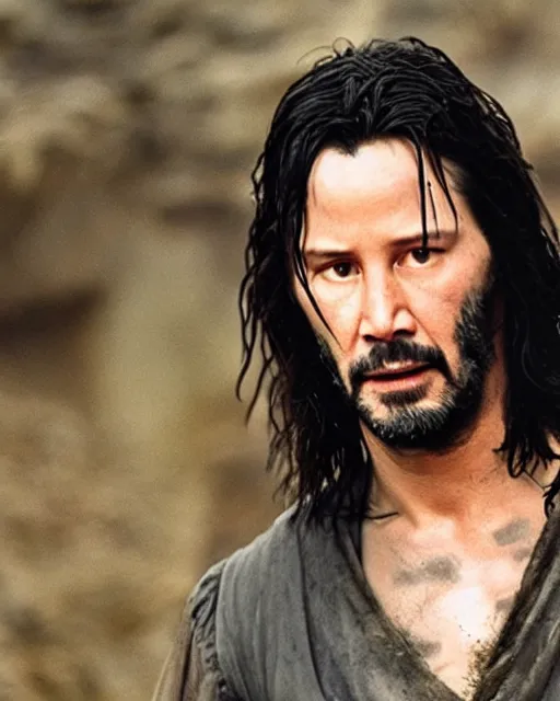 Prompt: Keanu reeves in a role of aragorn