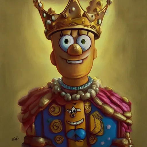 Prompt: spongebob squarepants as a king on a thrown wearing a crown, closeup portrait art by donato giancola and greg rutkowski, digital art, trending on artstation, symmetry!!