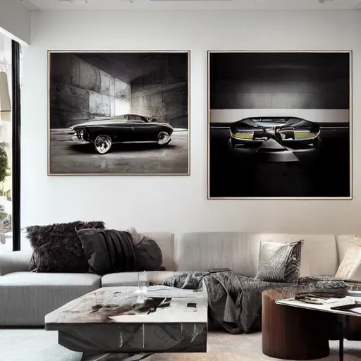 Prompt: mockup photo of luxury contemporary interior with large contemporary paintings, trending on pinterest, sharp hdr cinematic lighting 8 k