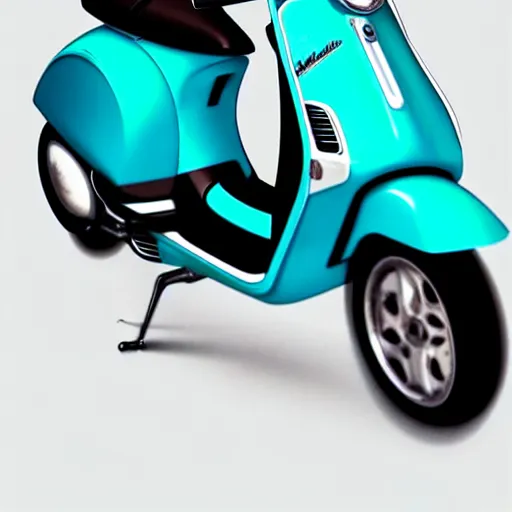 Image similar to a turquoise vespa moped, ultra realistic, concept art, intricate details, highly detailed, photorealistic, octane render, 8 k, unreal engine. art by artgerm and greg rutkowski