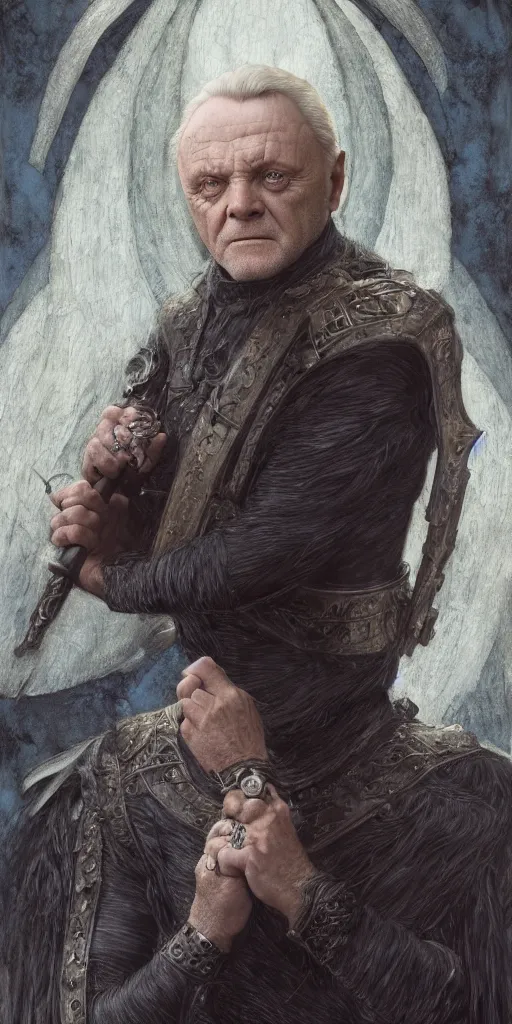 Prompt: anthony hopkins, dungeons and dragons, fame of thrones masterpiece by edgar maxence and ross tran and michael whelan, gustav dore, 8 k, octane render
