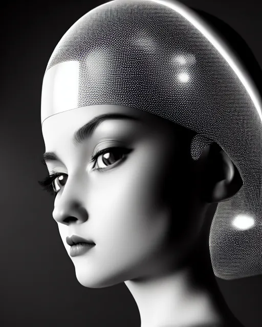 Image similar to black and white dreamy young beautiful female artificial intelligence, cinematic, rim light, photo - realistic, elegant, high detail, 8 k, masterpiece, photo taken in 1 9 3 0