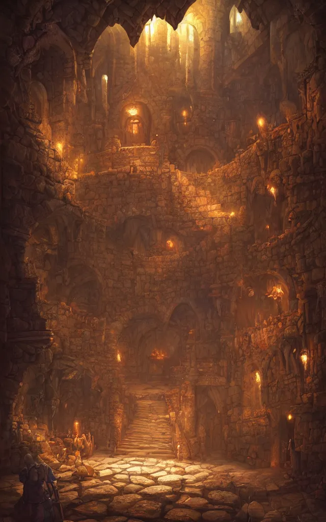 Image similar to a digital painting of a fantasy medieval dungeon by justin gerard, paul bonner, highly detailed, volumetric lighting, digital art, artstation hd