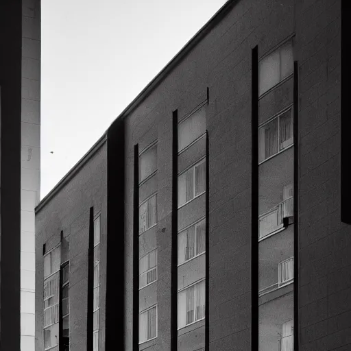 Prompt: a person standing at a window of a modern building in an apartment complex at night, building accross, dark neighborhood, horror vibes, moonlight, dark, ominous, beautiful, hauntingly beautiful