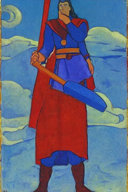 Image similar to thor holding the hammer, marvel, artwork by nicholas roerich,