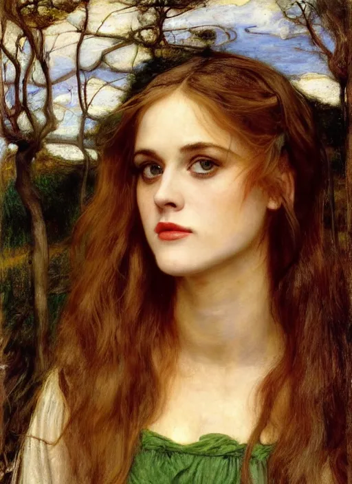 Prompt: a beautiful painting of young alicia silverstone by John Everett Millais and Dante Gabriel Rossetti and John Collier and john william waterhouse, pre-raphaelite, detailed, trending on artstation, hd, masterpiece