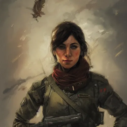 Image similar to portrait of a spanish communist lina odena garcia, epic, tragic, military art, fantasy, hd shot, digital portrait, beautiful, artstation, comic style, by artgerm, guy denning, jakub rozalski, magali villeneuve and charlie bowater