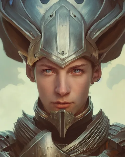 Image similar to highly detailed vfx portrait of a fantasy knight, stephen bliss, unreal engine, greg rutkowski, loish, rhads, beeple, makoto shinkai and lois van baarle, ilya kuvshinov, rossdraws, tom bagshaw, alphonse mucha, global illumination, detailed and intricate environment