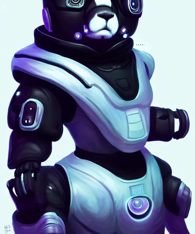 Prompt: futuristic cyberpunk android panda, duo tone, reflective skin, trending on Artstation