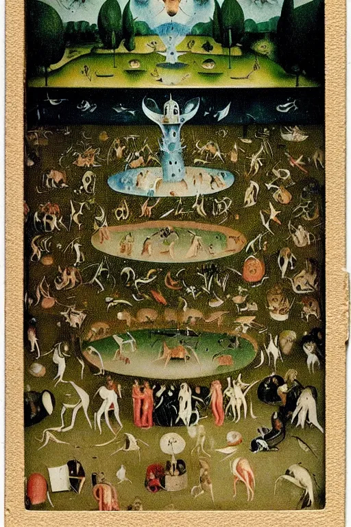 Image similar to An instax film still of a Hieronymus Bosch The Garden of Earthly Delights painted by Mark Rothko