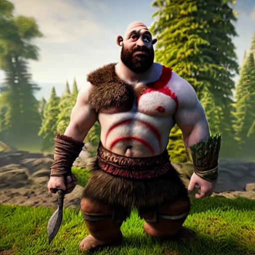 Image similar to kratos standing next to shrek, highly detailed, high quality, hd, 4 k, 8 k, canon 3 0 0 mm, professional photographer, 4 0 mp, lifelike, top - rated, award winning, realistic, sharp, no blur, edited, corrected, trending