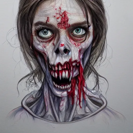 Image similar to Colored pencil art on paper, Zombie Nurse, highly detailed, artstation, MasterPiece, Award-Winning, Caran d'Ache Luminance