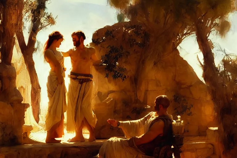 Image similar to ancient biblical israeli david and bathsheba by anders zorn, wonderful masterpiece by greg rutkowski, beautiful cinematic light, by greg manchess, jessica rossier