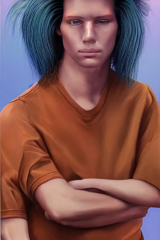 Prompt: an original beeple digital art portrait of a typical member of generation x, in the style of a 1 9 8 0's glamour shot, beautiful flowing mullet hairstyle