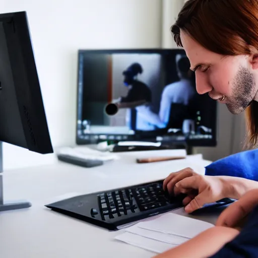 Image similar to what the computer camera sees of people working on their computer