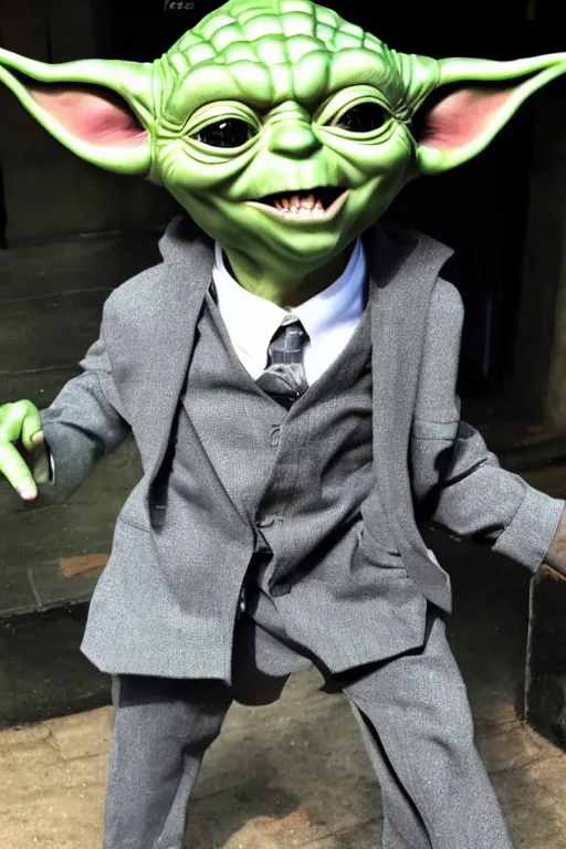 Image similar to yoda big toothy smile wearing a suit