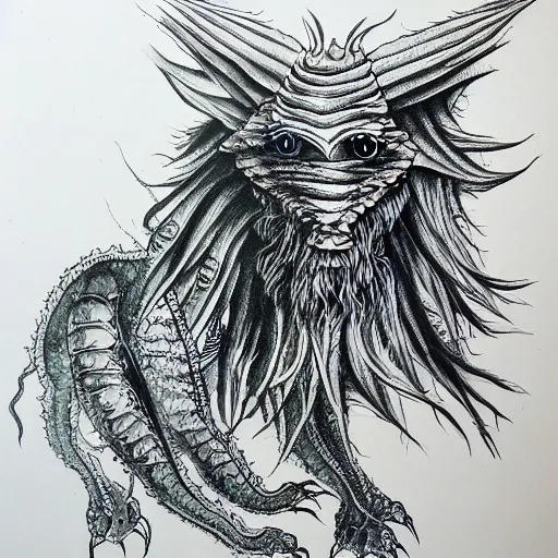 Image similar to depiction of a creature, ink painting, highly detailed, - h 7 0 4, upscaled