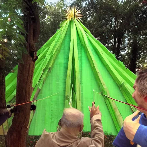 Image similar to Yoda using the force to put together a sukkah, sukkot, shelter