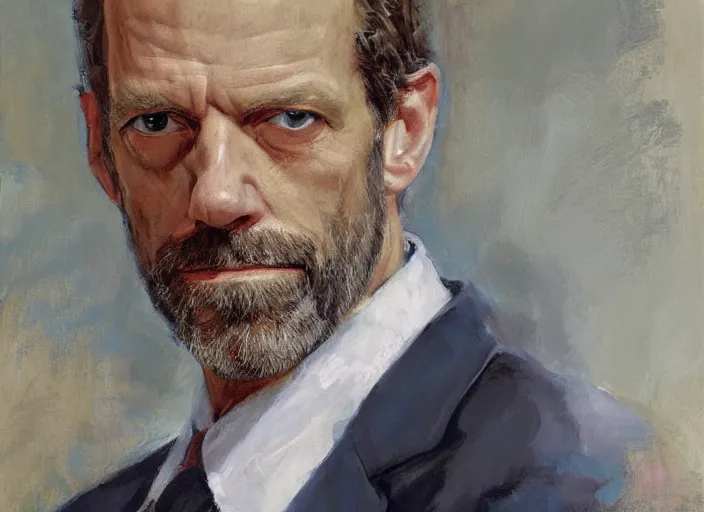 Image similar to a highly detailed beautiful portrait of dr. gregory house, by gregory manchess, james gurney, james jean