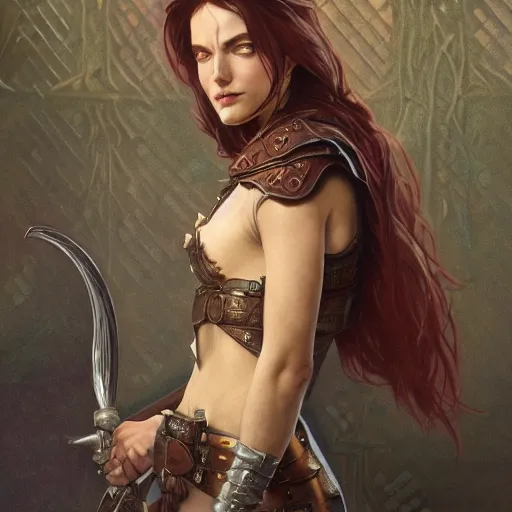 Image similar to ultra realistic illustration, strong female rogue with leather armor and cloak in the painting style of arcane, intricate detail, elegant, highly detailed, digital painting, artstation, concept art, smooth, sharp focus, illustration, art by artgerm and greg rutkowski and alphonse mucha