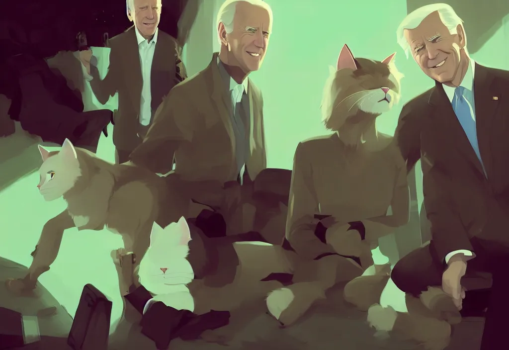 Prompt: joe biden and emma watson with cat ears, epic debates, presidental elections candidates, cnn, fox news, fantasy, by atey ghailan, by greg rutkowski, by greg tocchini, by james gilleard, by joe gb fenton, dynamic lighting, gradient light green, brown, blonde cream, salad and white colors in scheme, grunge aesthetic