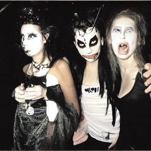 Image similar to photo, teenage halloween party, harsh flash photography by nan goldin