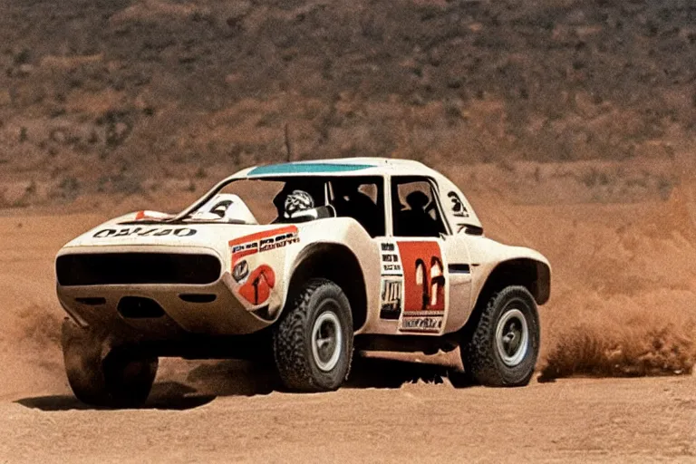 Image similar to 1 9 6 8 dino, mid - 7 0 s dakar rally footage, speed