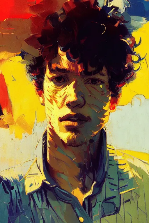 Image similar to portrait of a beautiful cowboy bebop, complementary colors, beautiful face, rule of thirds, intricate outfit, spotlight, by greg rutkowski, by jeremy mann, by francoise nielly, by van gogh, digital painting