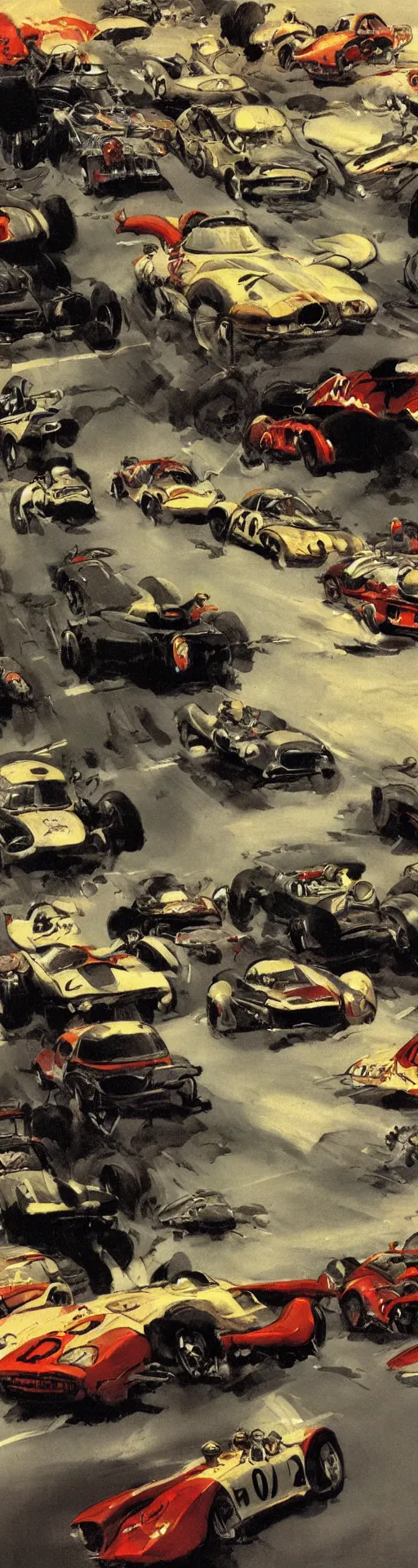 Prompt: a detailed road with racing cars by frank frazetta