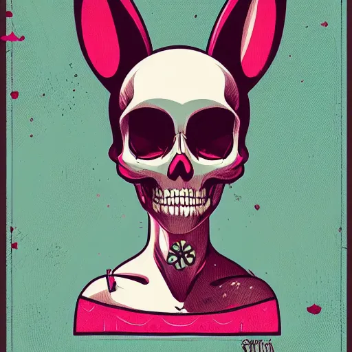 Image similar to portrait skull girl bunny disney by petros afshar, tom whalen, laurie greasley, mucha, war face by greg rutkowski