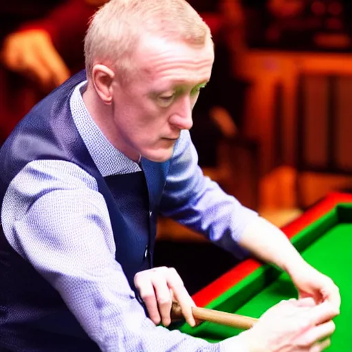 Image similar to snooker player Steve Davis potting an onion in the middle pocket of the snooker table with a snooker cue