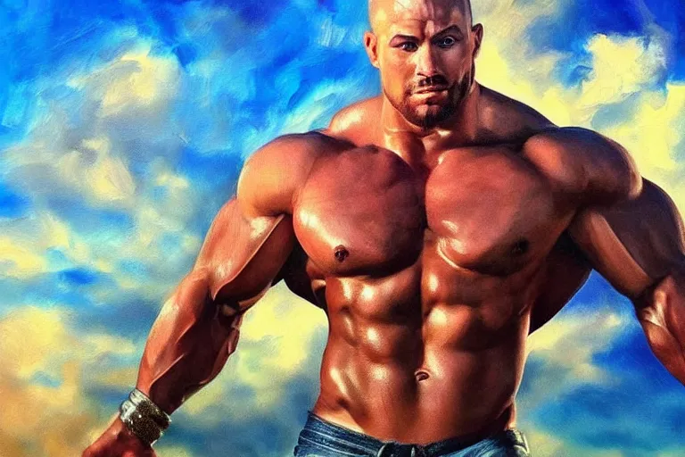 Image similar to muscle, fantasy, painting, ultra realistic!!!, clear weather, golden hour, sharp focus