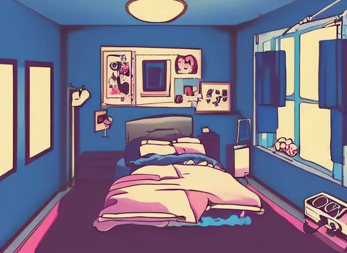 Prompt: bedroom, boring, anime, 1 9 9 0 s, retro style, aesthetic, chill, room