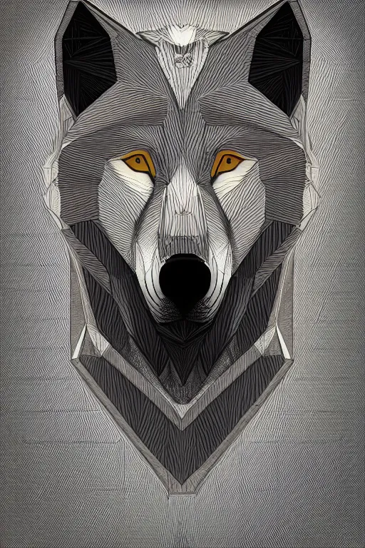 Image similar to Portrait of a wolf head. Geometrical, symmetrical, brutalist, cement, psychedelic colors, trending on artstation