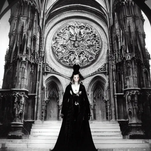 Prompt: a stunning portrait of an aristocratic warrior, by ayami kojima, daniel merriam, john bauer, brian froud, cathedral in the background, stage lighting, kodak eastman double - x black - and - white 5 2 2 2 film stock, panavision millennium xl 2, 1 9 3 0 s -'4 0 s baltar lenses