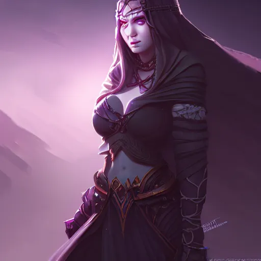 Image similar to dark sorceress wide angle view, highly detailed, wlop style, artstation, concept art, soft light, sharp focus, illustration, character design