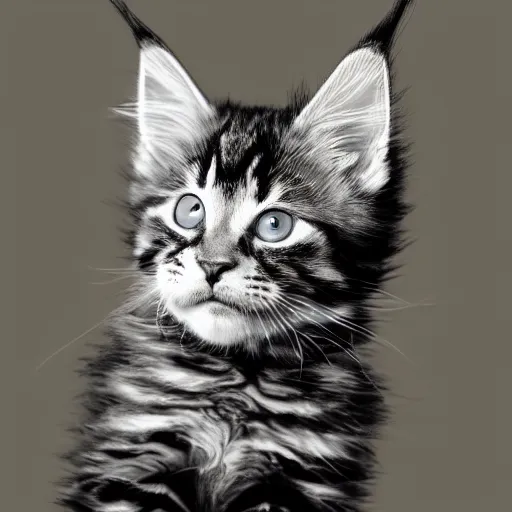 Image similar to eye - level view, a super cute maine coon kitten ate my homework and got smart, hilarious, funny, back to school comedy, digital art, animation, imax 7 0 mm, hdr
