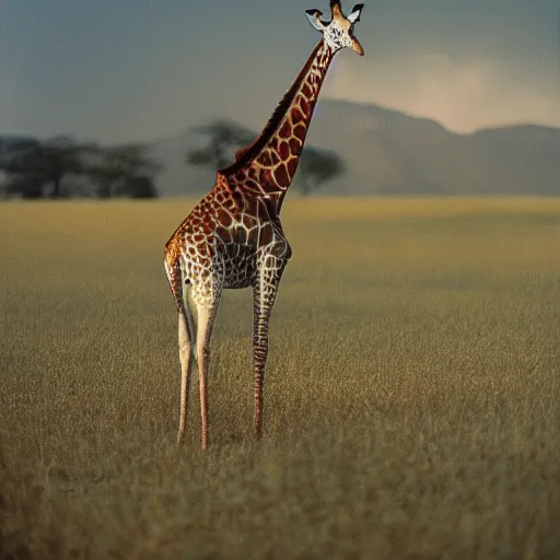 Image similar to a portra 800 photograph of a hybrid between a giraffe and a swan