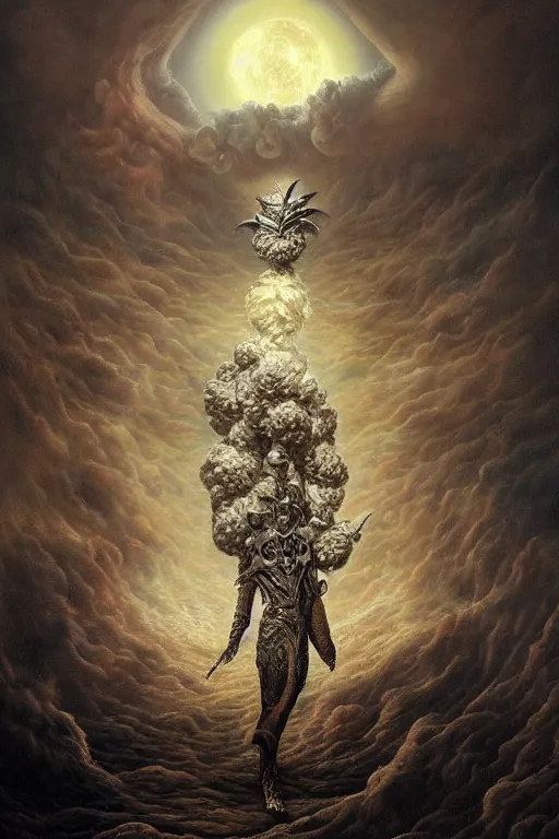 Image similar to Intricate stunning highly detailed portrait of Salvador Dali depicted as HammerFall’s lead vocals, digital painting by agostino arrivabene and Vladimir Kush, surreal, ultra realistic, Horror vacui, dramatic lighting, full moon, thick black swirling smoke tornado, burning fire embers, artstation