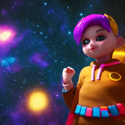 Image similar to adorable spirt guide, galaxy background, rendered in octane, unreal engine