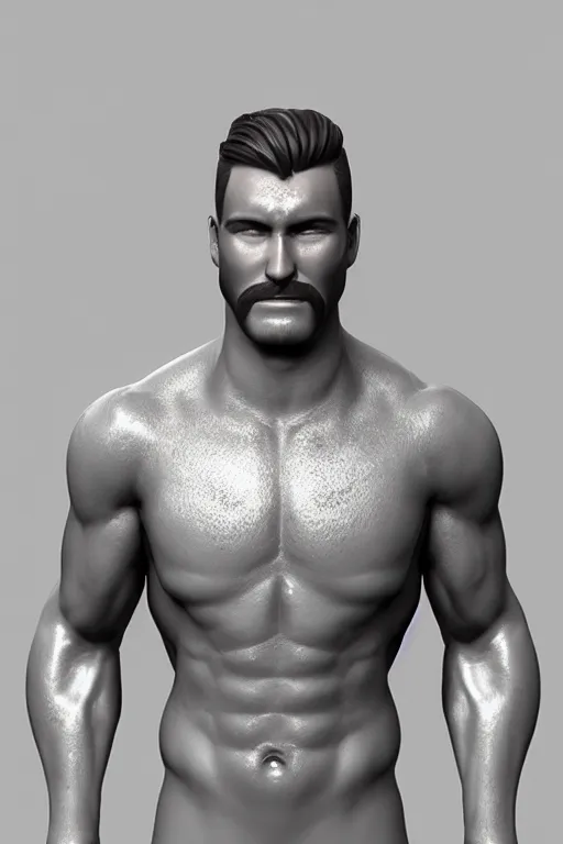 Prompt: a handsomely hairy!! muscular man [ attaining short brown hair ]!!, upper body!!, shiny!!, subsurface scattering, portrait!!, zbrush!!, photorealistic facial features, 3 d modeling, trending on cgsociety, [ conceptual art ]!!, [ adamantly defined abs ]!!