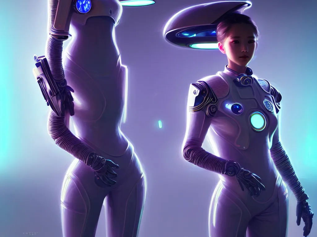 Image similar to portrait futuristic planet venus police uniform female, in a future huge spaceship internal, neon light, ssci - fi and fantasy, intricate and very very beautiful and elegant, highly detailed, digital painting, artstation, concept art, smooth and sharp focus, illustration, art by tan zi and ayanamikodon and alphonse mucha and wlop