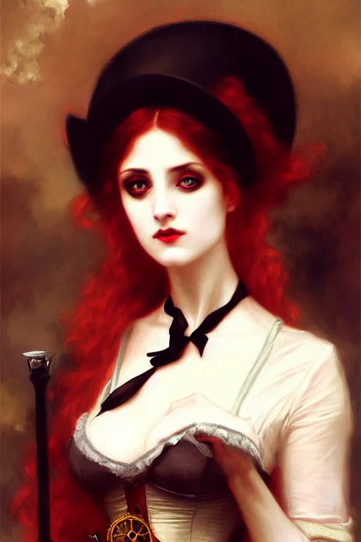 Prompt: steampunk victorian vampire elegant, painting by rossetti bouguereau, detailed art, artstation