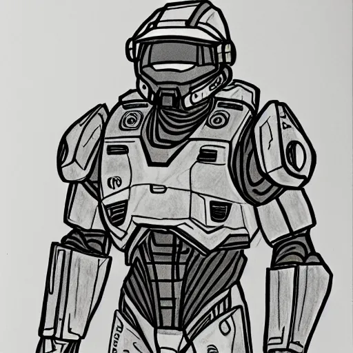 Prompt: master chief drawn with markers, background colored pink