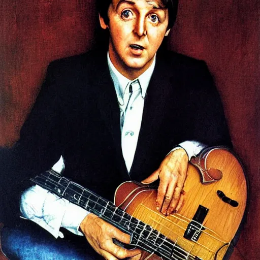 Image similar to portrait of Paul McCartney (1965), by Norman Rockwell