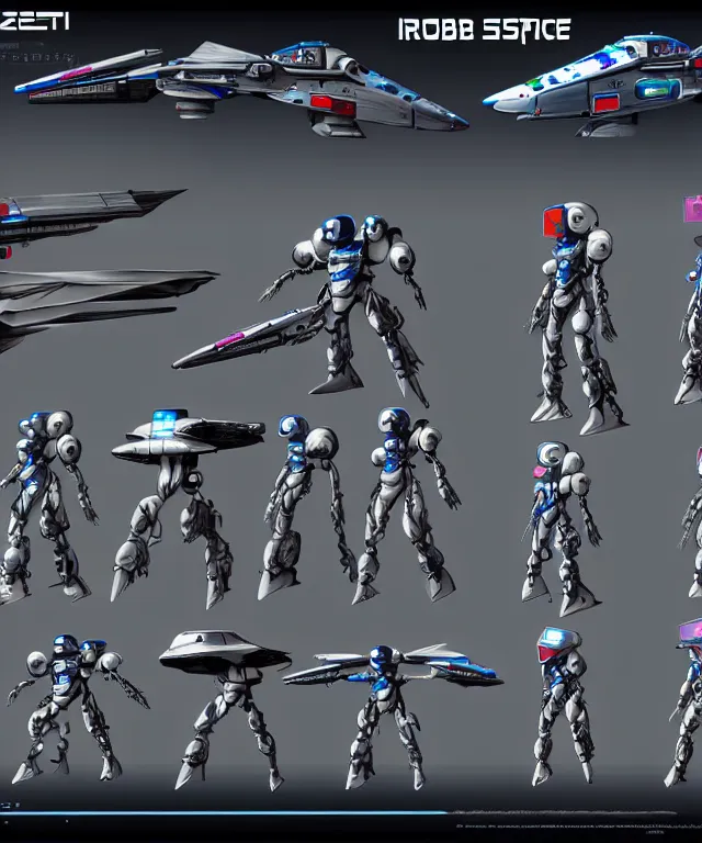 Image similar to 2 d shooter game concept art sprite sheet!!!, robotech gradius outer space concept art, hyperrealism, fine detail, 8 k, 3 d render, artstation contest winner, cgsociety, cryengine, zbrush, vray, no background