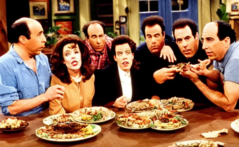 Image similar to the episode of seinfeld where everyone eats bugs together sitcom