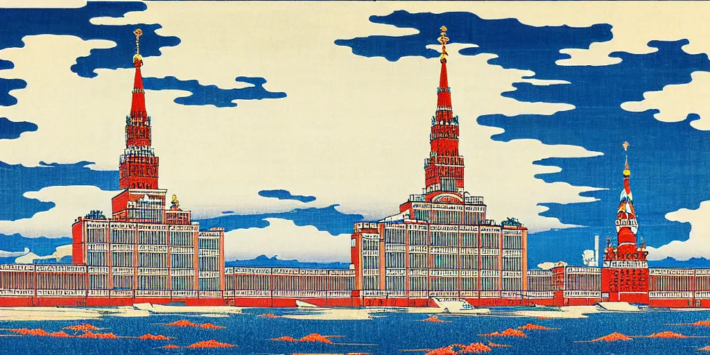 Image similar to moscow state university main building by katsushika hokusai