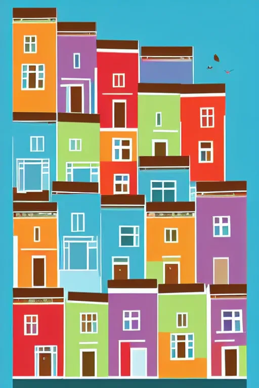 Image similar to minimalist boho style art of colorful houses in istanbul, illustration, vector art