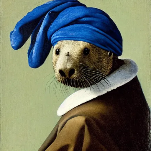 Image similar to A sea otter with a pearl earring by Johannes Vermeer